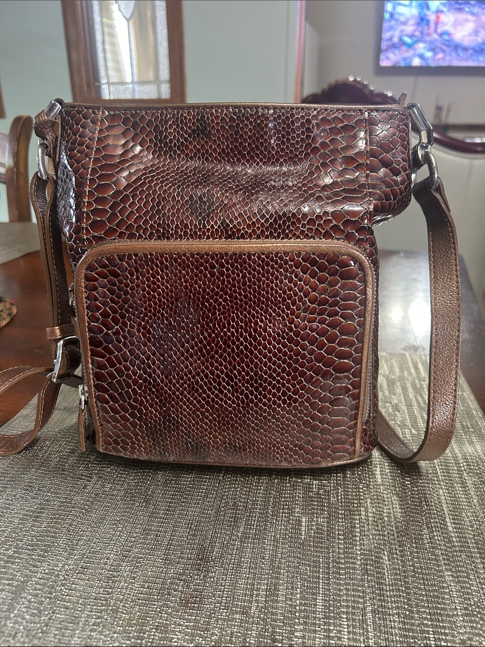 Brighton Brown Faux-Snakeskin Messenger Bag